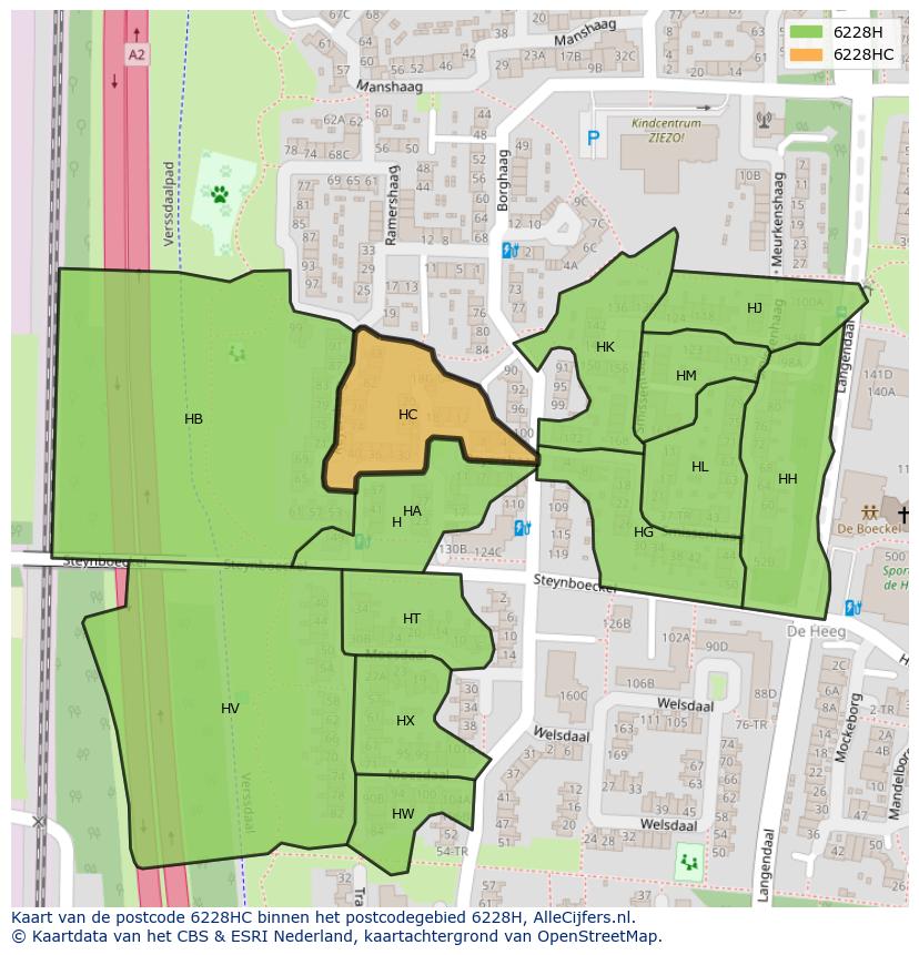 Afbeelding van het postcodegebied 6228 HC op de kaart.