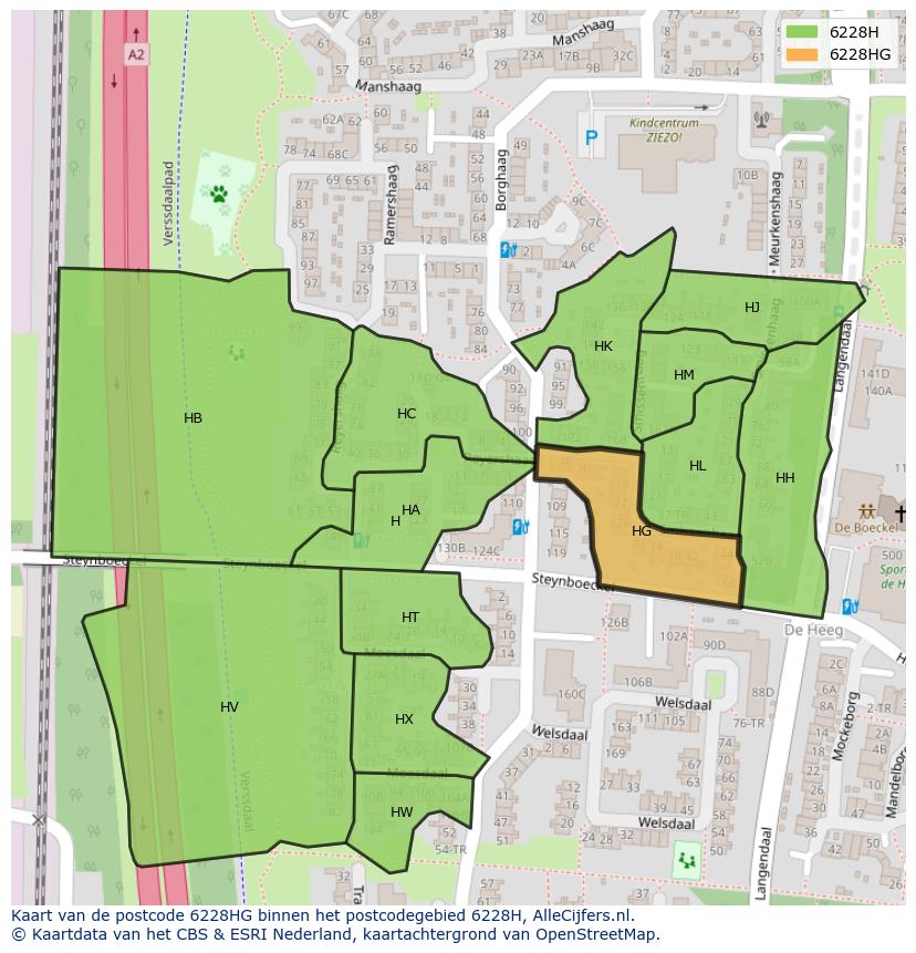 Afbeelding van het postcodegebied 6228 HG op de kaart.