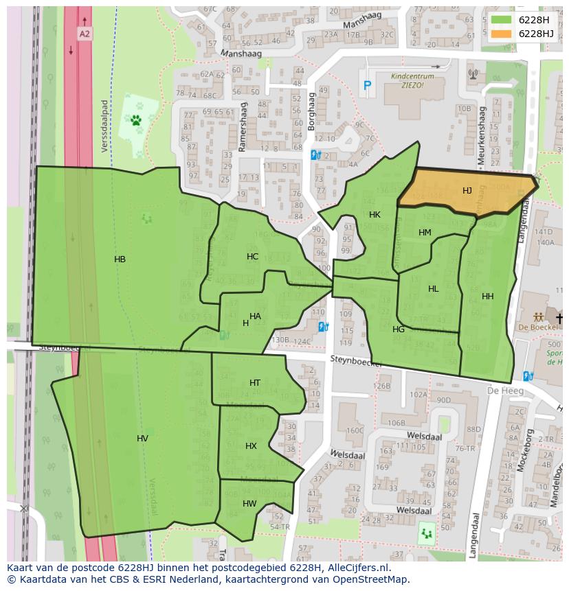 Afbeelding van het postcodegebied 6228 HJ op de kaart.