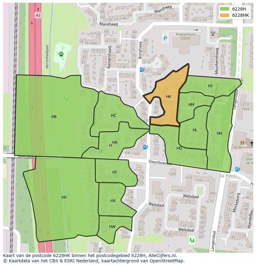 Afbeelding van het postcodegebied 6228 HK op de kaart.