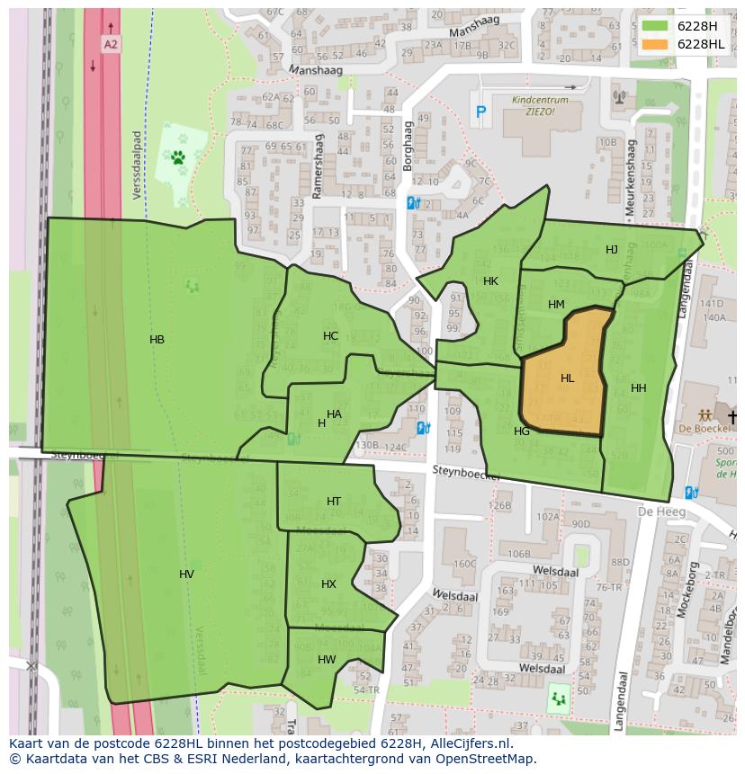 Afbeelding van het postcodegebied 6228 HL op de kaart.