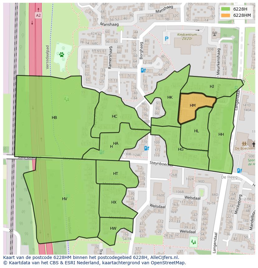 Afbeelding van het postcodegebied 6228 HM op de kaart.