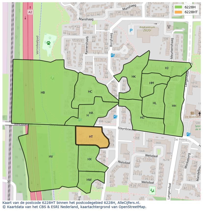 Afbeelding van het postcodegebied 6228 HT op de kaart.