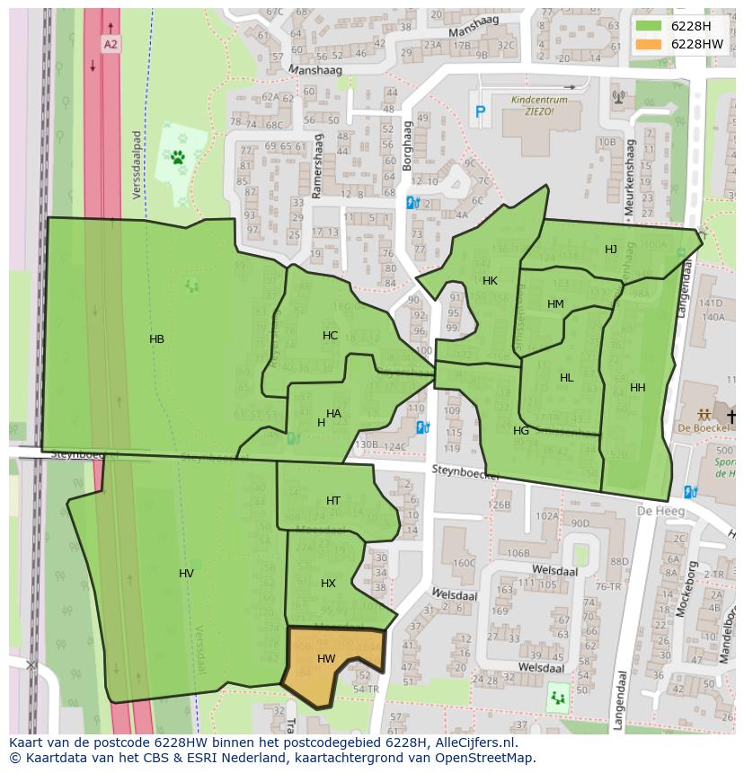 Afbeelding van het postcodegebied 6228 HW op de kaart.