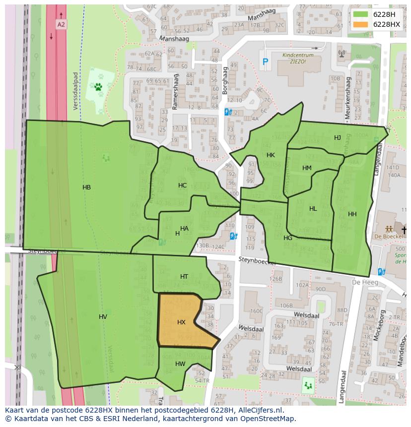 Afbeelding van het postcodegebied 6228 HX op de kaart.
