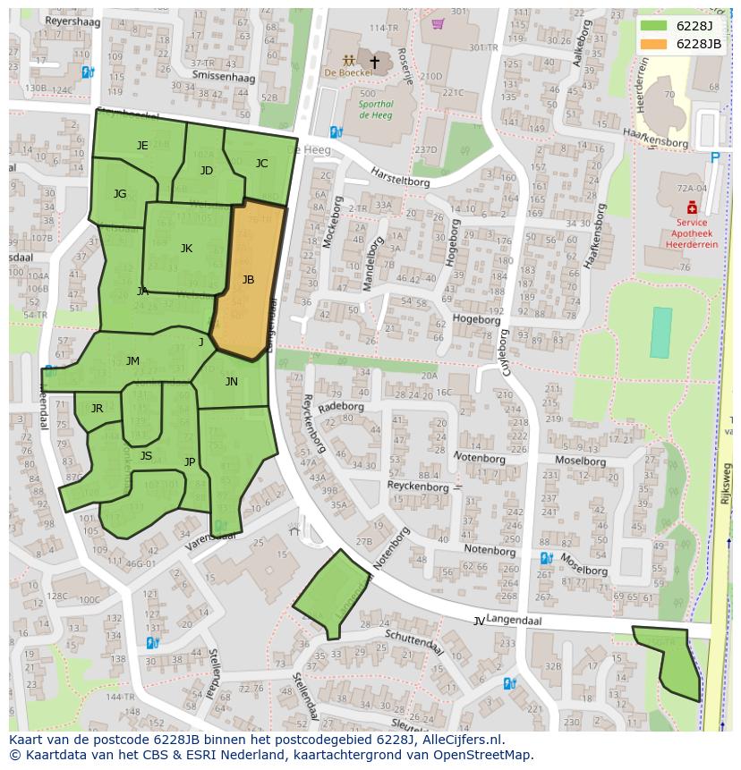Afbeelding van het postcodegebied 6228 JB op de kaart.