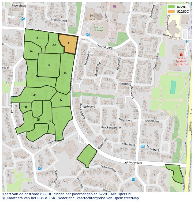 Afbeelding van het postcodegebied 6228 JC op de kaart.