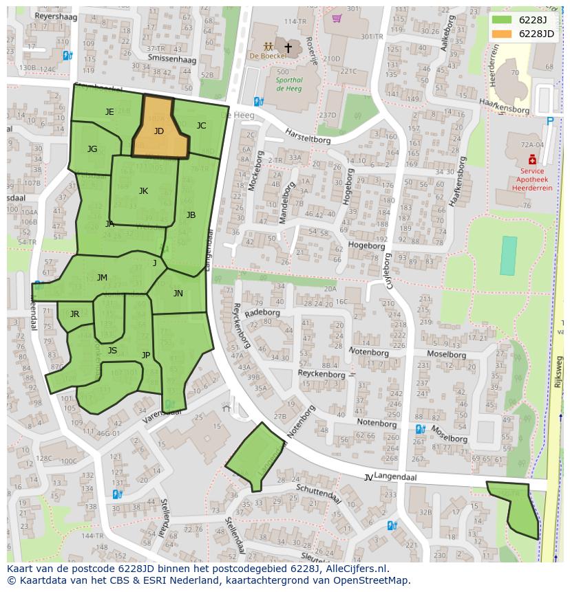 Afbeelding van het postcodegebied 6228 JD op de kaart.