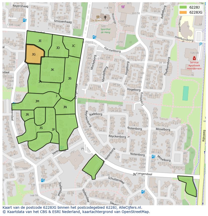 Afbeelding van het postcodegebied 6228 JG op de kaart.