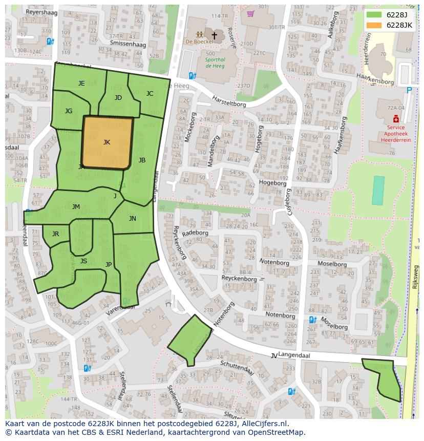 Afbeelding van het postcodegebied 6228 JK op de kaart.