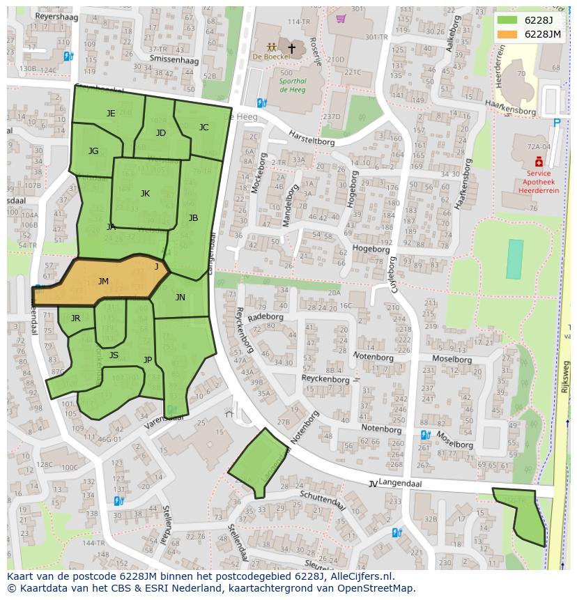 Afbeelding van het postcodegebied 6228 JM op de kaart.