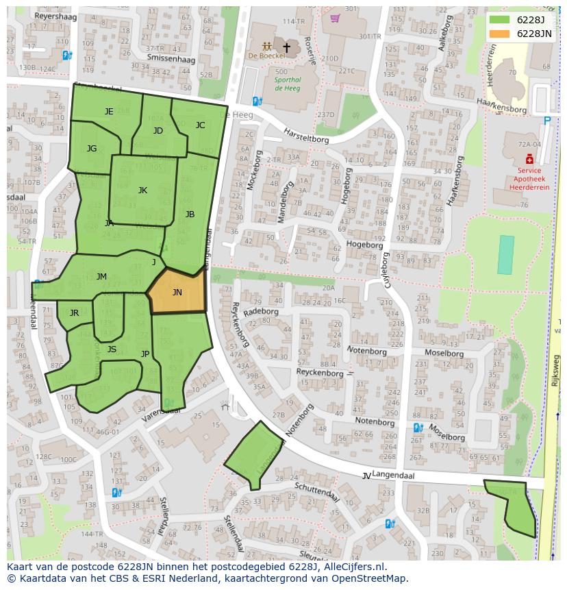 Afbeelding van het postcodegebied 6228 JN op de kaart.