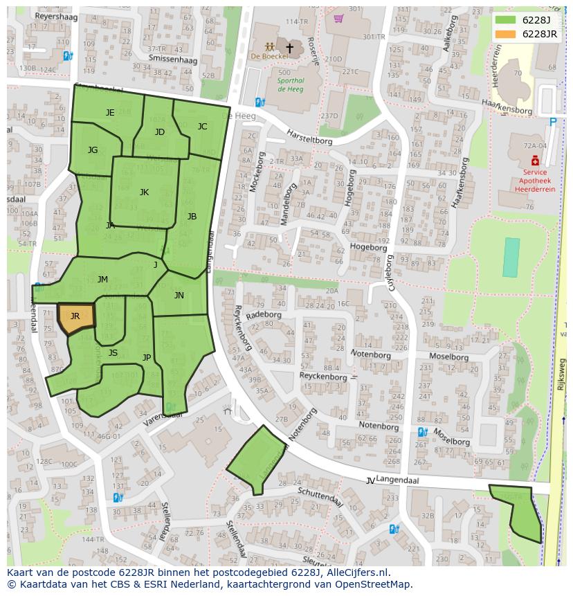 Afbeelding van het postcodegebied 6228 JR op de kaart.