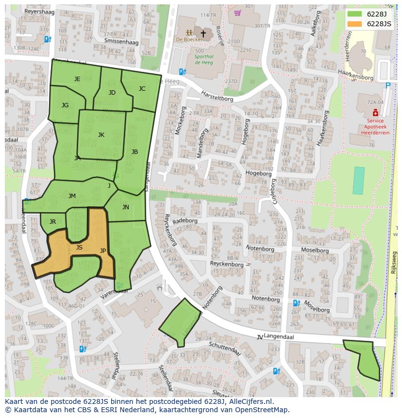 Afbeelding van het postcodegebied 6228 JS op de kaart.
