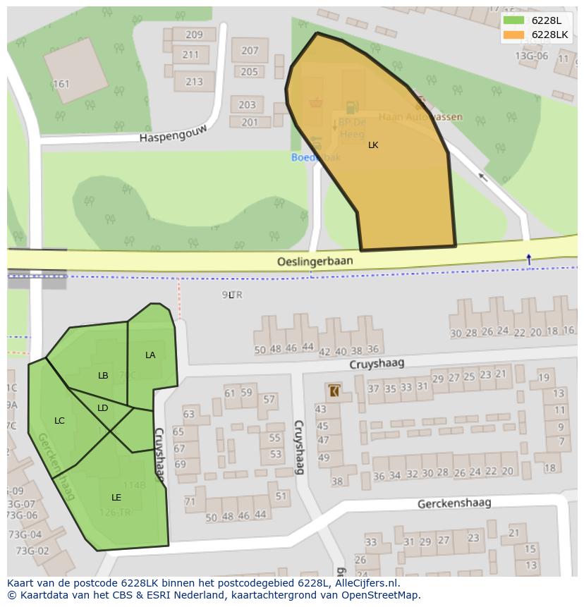 Afbeelding van het postcodegebied 6228 LK op de kaart.