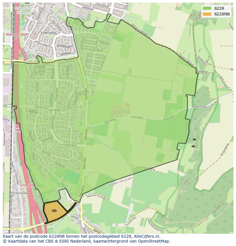 Afbeelding van het postcodegebied 6228 NB op de kaart.