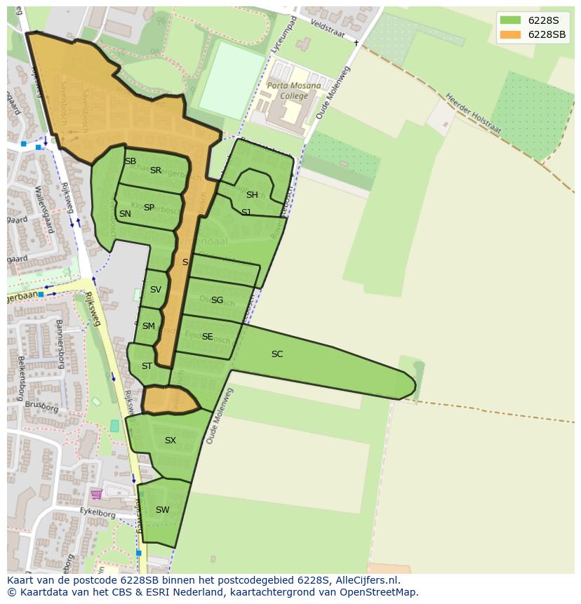Afbeelding van het postcodegebied 6228 SB op de kaart.