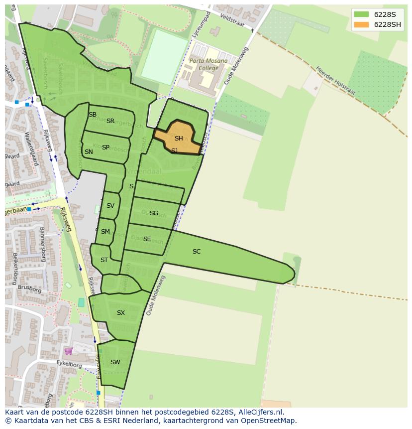 Afbeelding van het postcodegebied 6228 SH op de kaart.