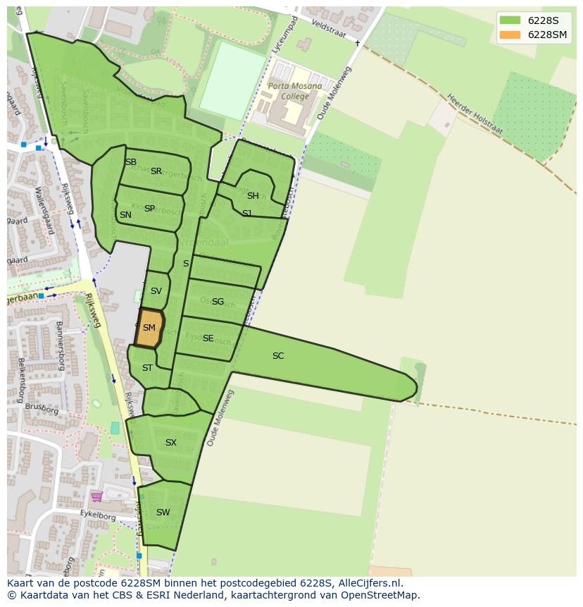 Afbeelding van het postcodegebied 6228 SM op de kaart.