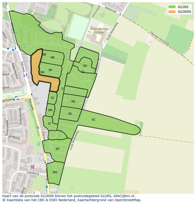 Afbeelding van het postcodegebied 6228 SN op de kaart.