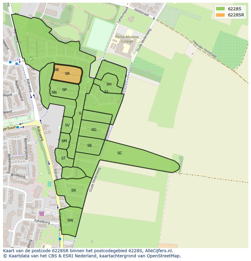 Afbeelding van het postcodegebied 6228 SR op de kaart.
