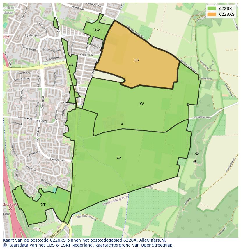 Afbeelding van het postcodegebied 6228 XS op de kaart.