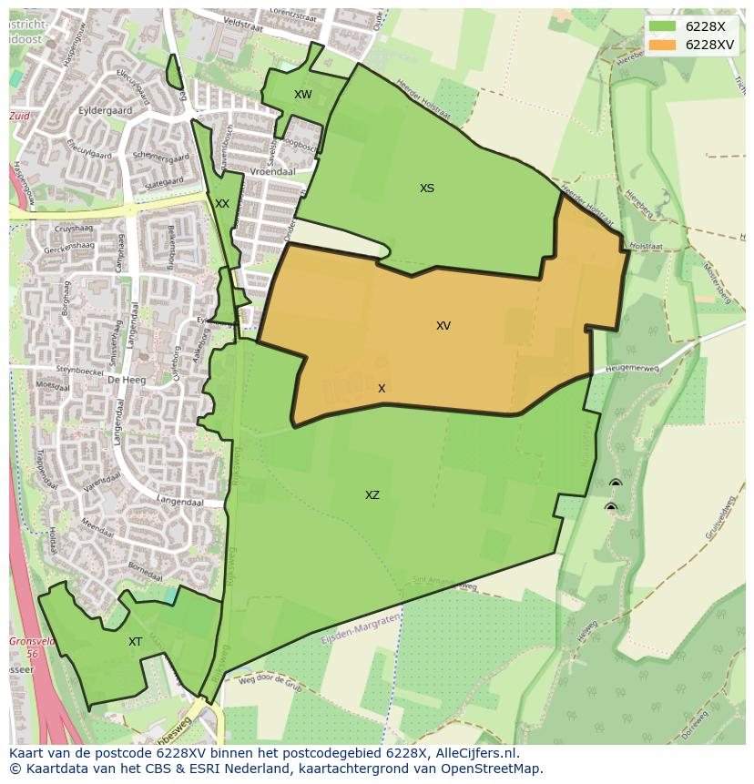 Afbeelding van het postcodegebied 6228 XV op de kaart.