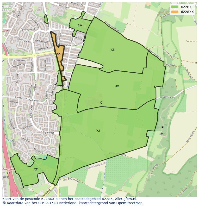 Afbeelding van het postcodegebied 6228 XX op de kaart.