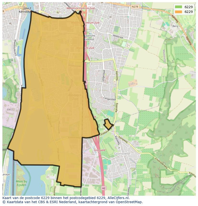 Afbeelding van het postcodegebied 6229 op de kaart.