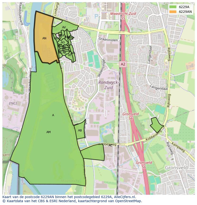 Afbeelding van het postcodegebied 6229 AN op de kaart.