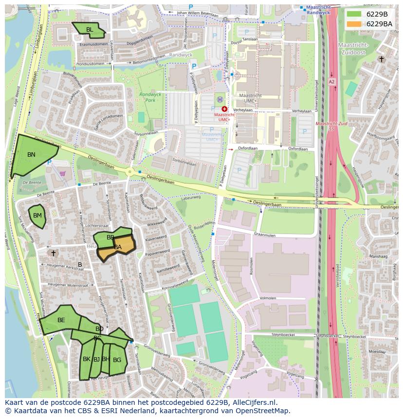 Afbeelding van het postcodegebied 6229 BA op de kaart.