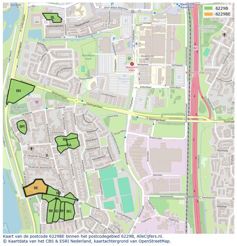 Afbeelding van het postcodegebied 6229 BE op de kaart.