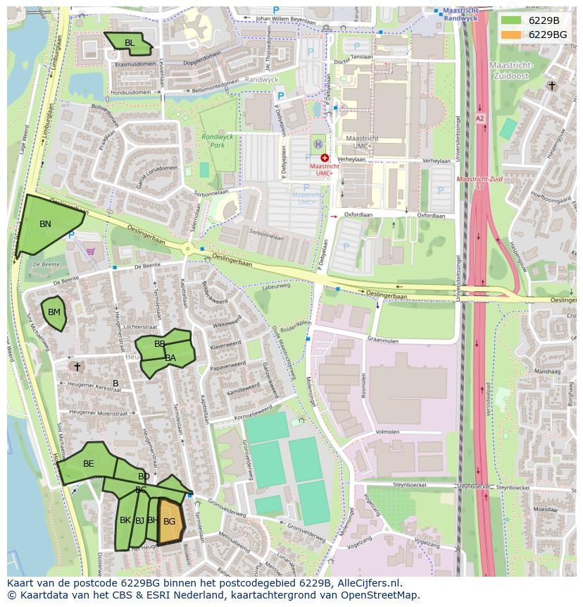 Afbeelding van het postcodegebied 6229 BG op de kaart.