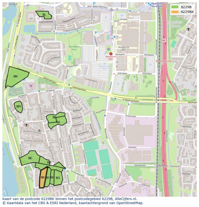 Afbeelding van het postcodegebied 6229 BK op de kaart.