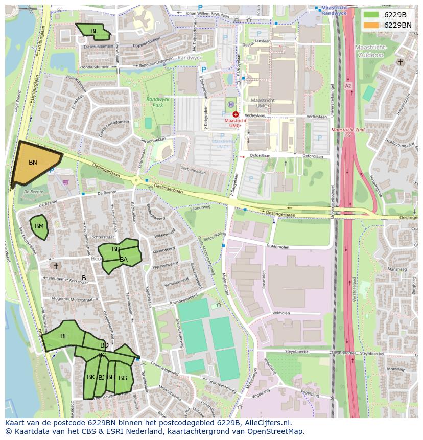 Afbeelding van het postcodegebied 6229 BN op de kaart.