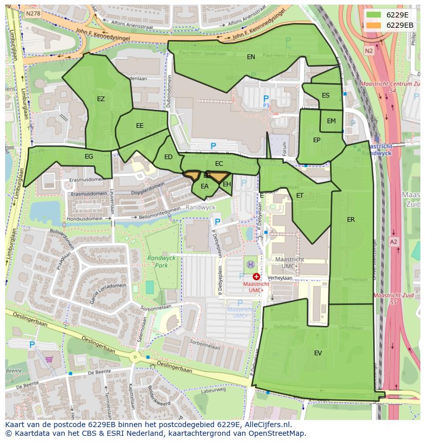 Afbeelding van het postcodegebied 6229 EB op de kaart.