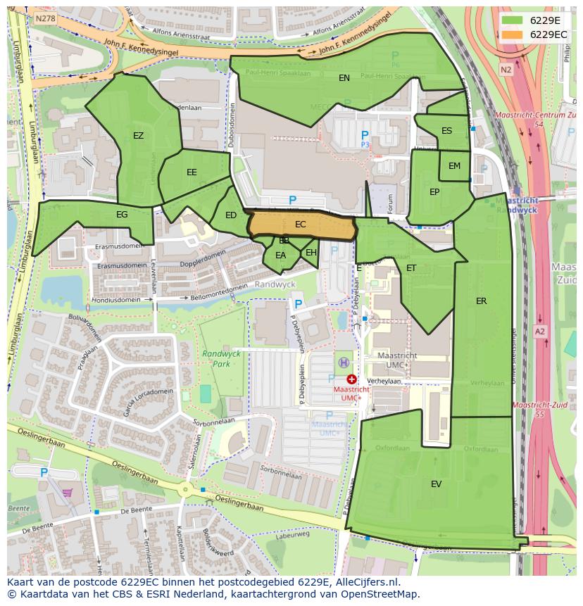 Afbeelding van het postcodegebied 6229 EC op de kaart.