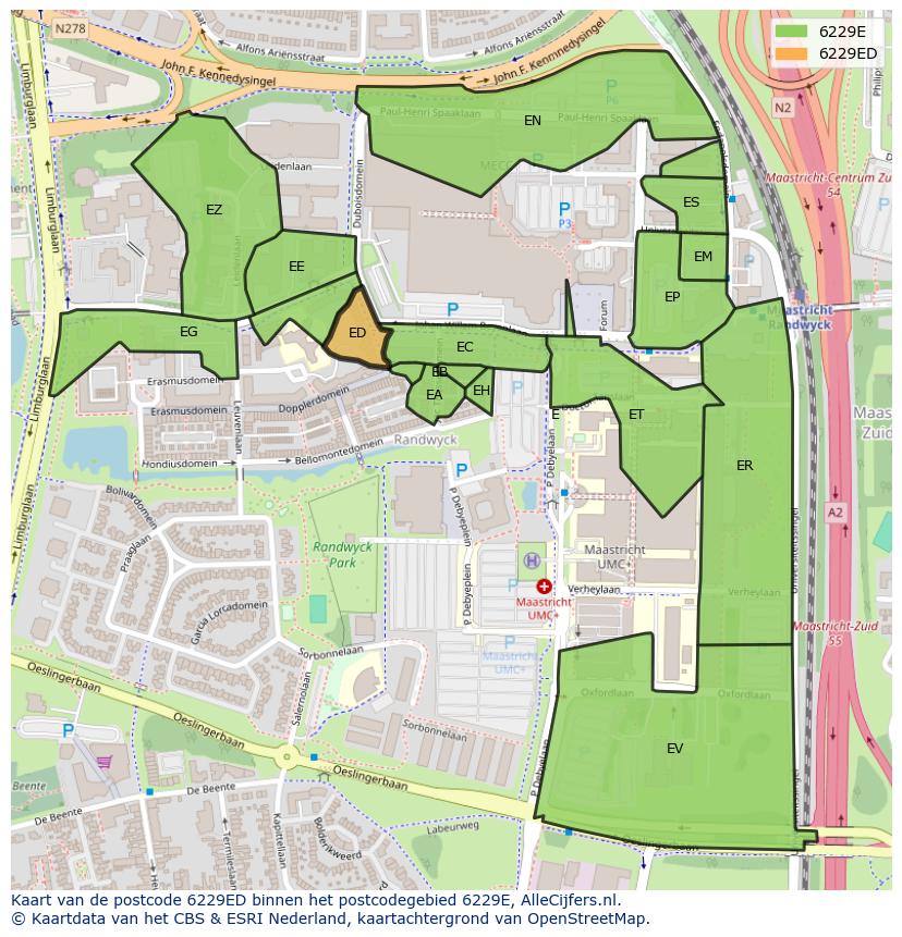 Afbeelding van het postcodegebied 6229 ED op de kaart.
