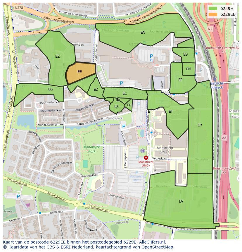 Afbeelding van het postcodegebied 6229 EE op de kaart.