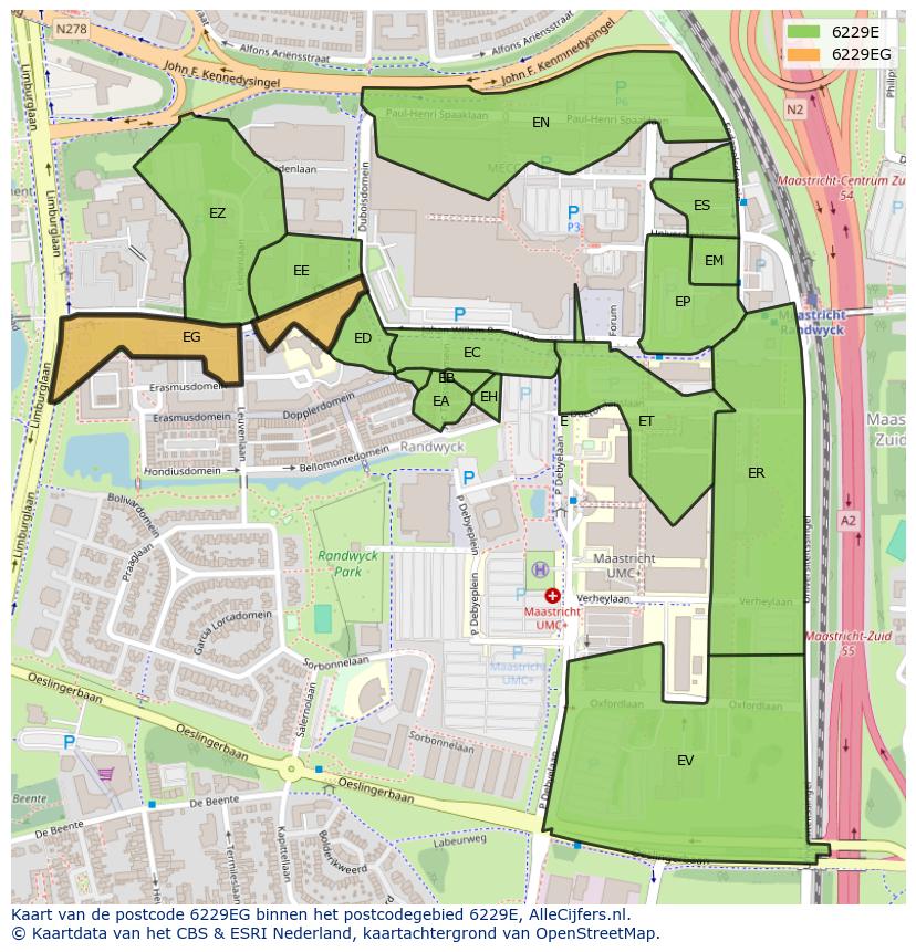 Afbeelding van het postcodegebied 6229 EG op de kaart.