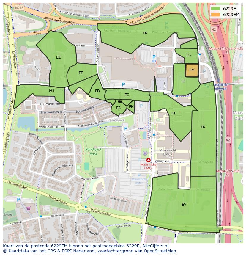 Afbeelding van het postcodegebied 6229 EM op de kaart.