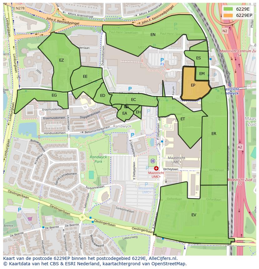 Afbeelding van het postcodegebied 6229 EP op de kaart.
