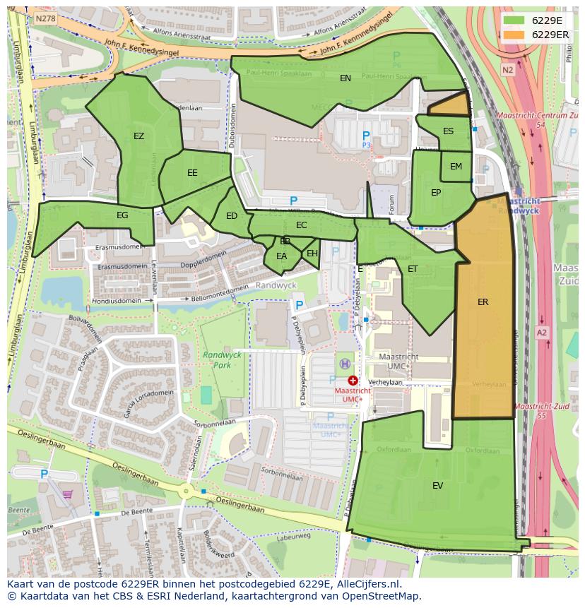 Afbeelding van het postcodegebied 6229 ER op de kaart.