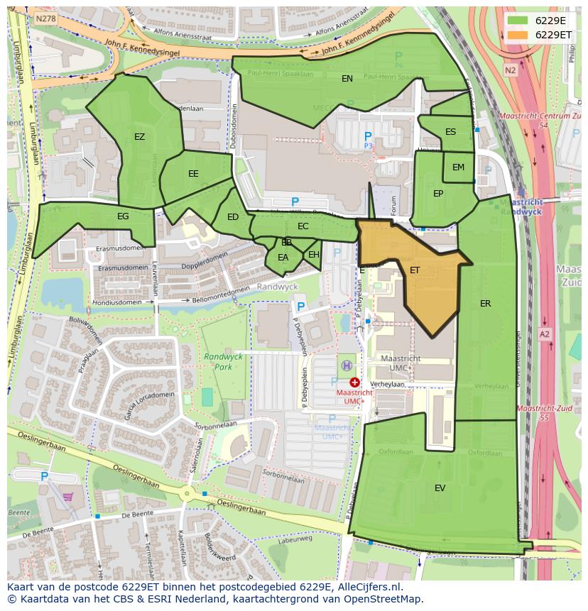 Afbeelding van het postcodegebied 6229 ET op de kaart.