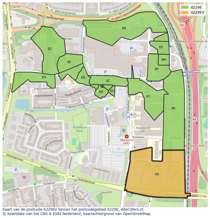 Afbeelding van het postcodegebied 6229 EV op de kaart.