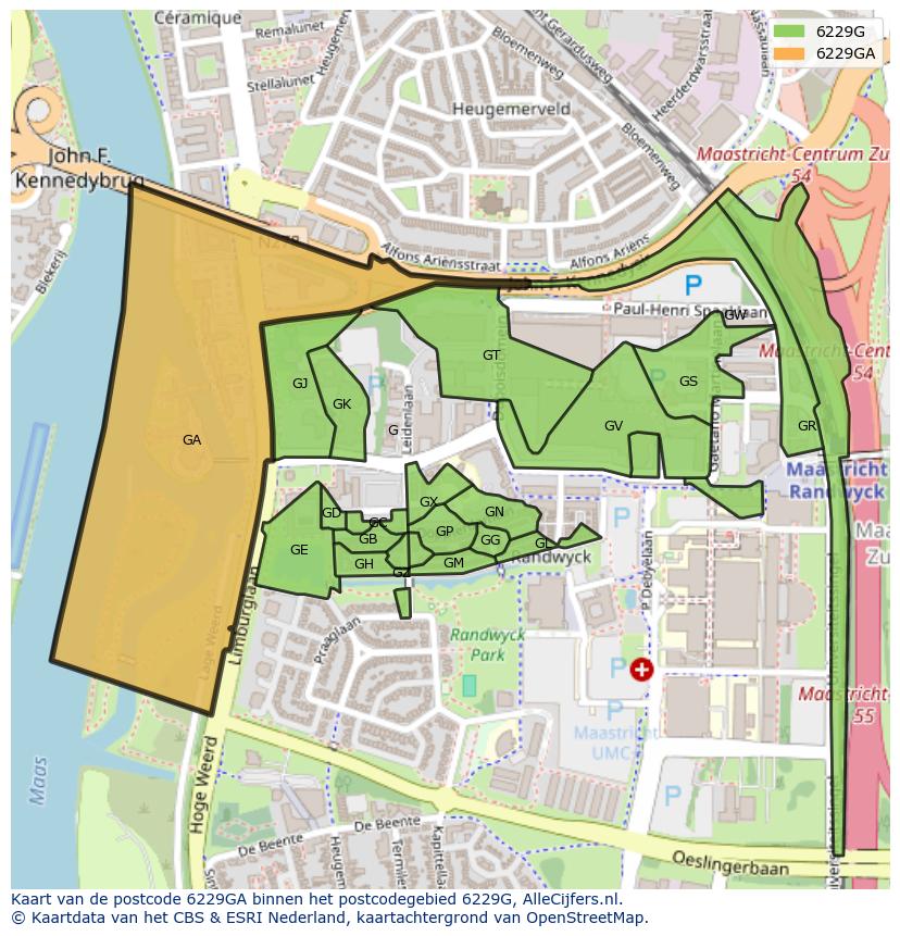 Afbeelding van het postcodegebied 6229 GA op de kaart.