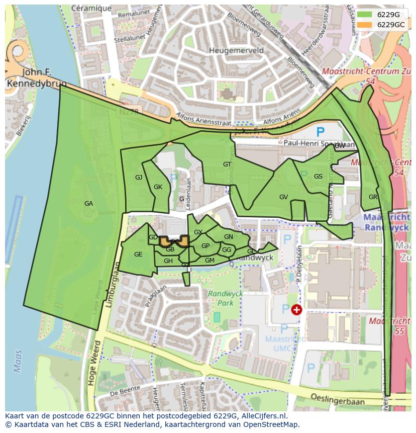 Afbeelding van het postcodegebied 6229 GC op de kaart.