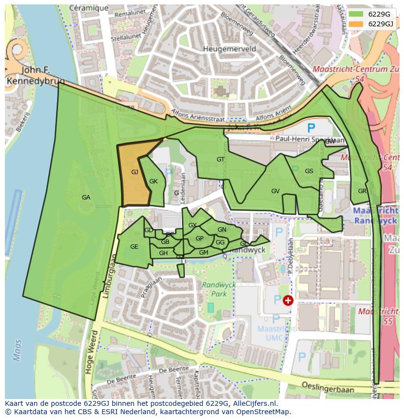 Afbeelding van het postcodegebied 6229 GJ op de kaart.