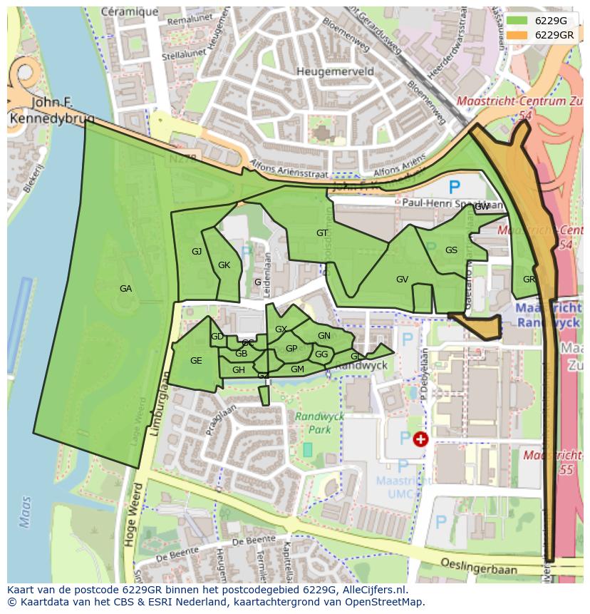 Afbeelding van het postcodegebied 6229 GR op de kaart.