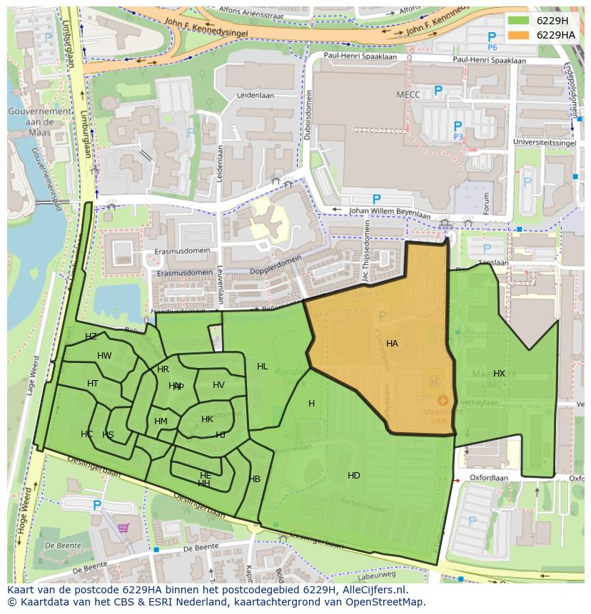 Afbeelding van het postcodegebied 6229 HA op de kaart.